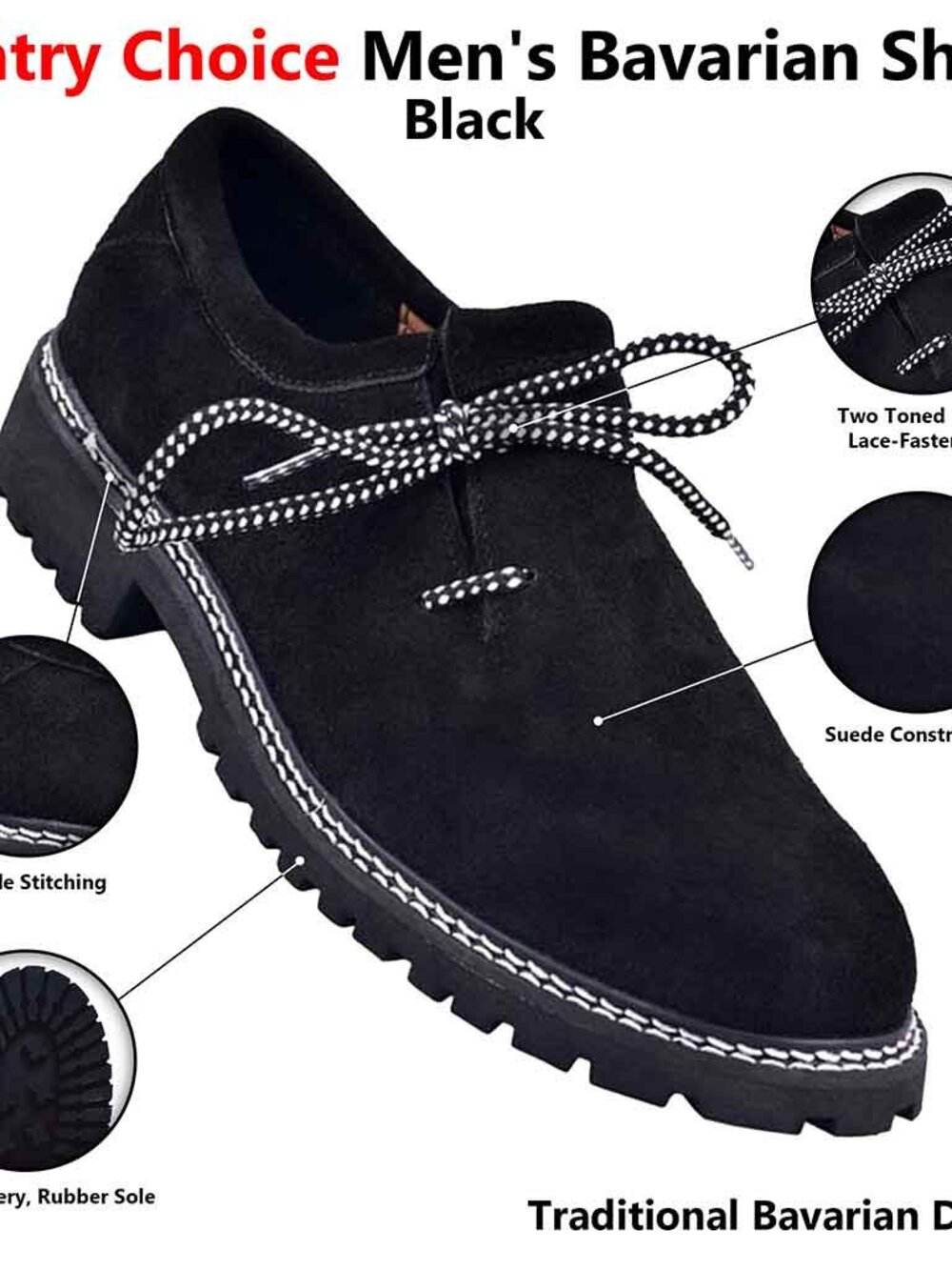 Men’s Black Lederhosen Shoes Bavarian German Leather Oktoberfest Footwear Size42 - Picture 3 of 11